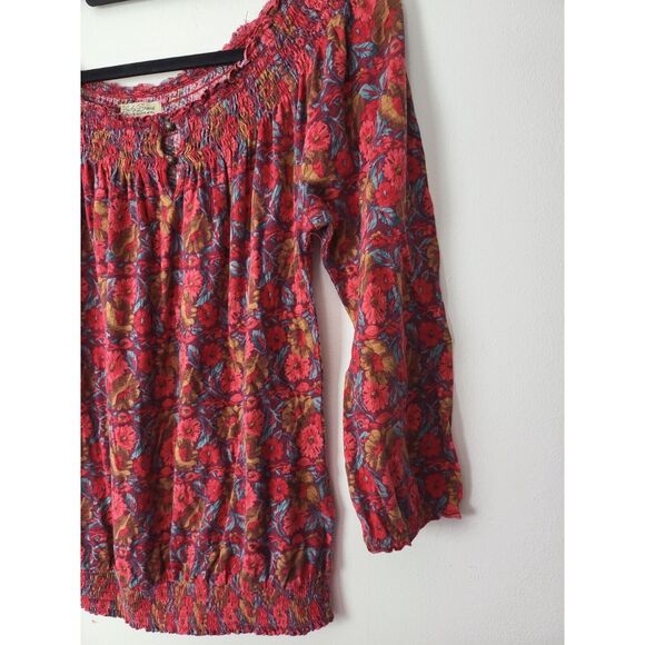 Lucky Brand Long Sleeve Top Small Womens Boat Neck Red Floral Print Pullover - Picture 2 of 8